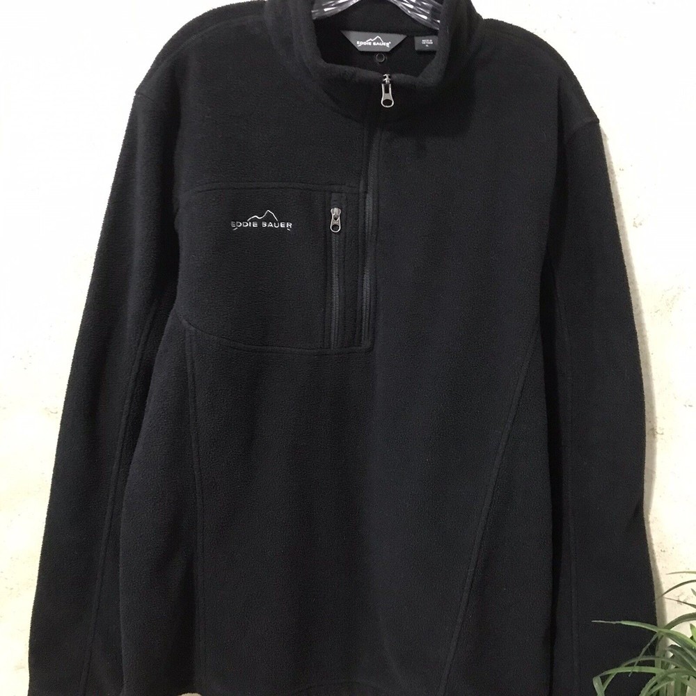 Eddie Bauer Fleece Adult Size XL Extra Large Half Zip Sweater Black Mens